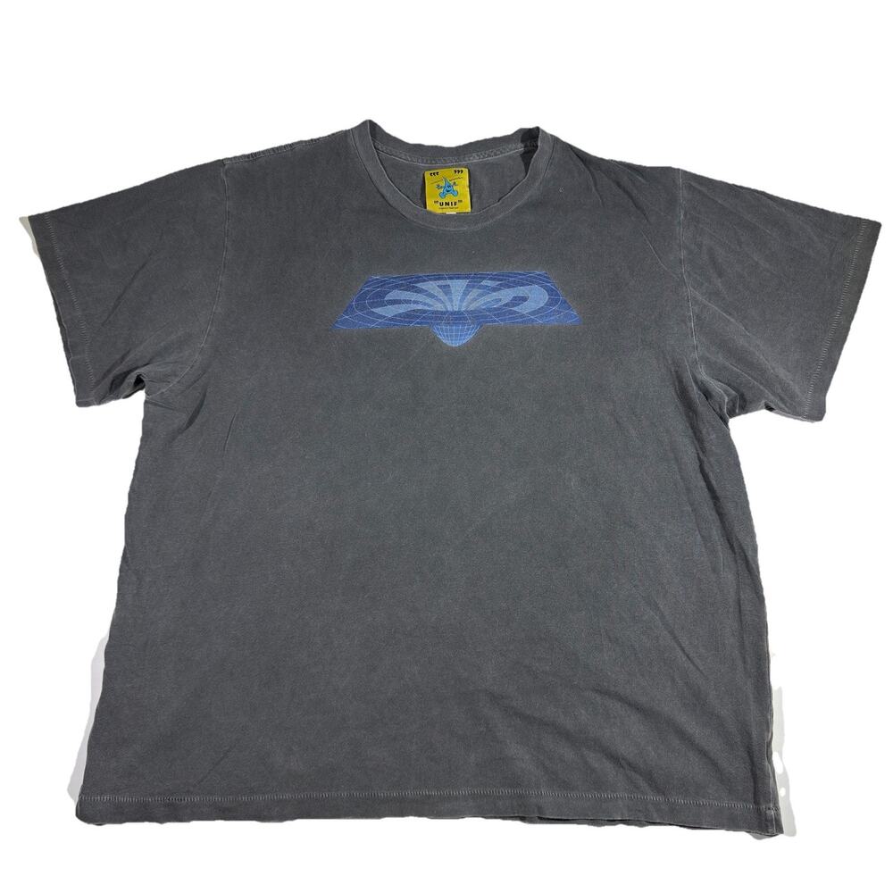 Unif Worm Hole T Shirt Mens Size XL Grey Single Stitch Vintage Y2K Grunge